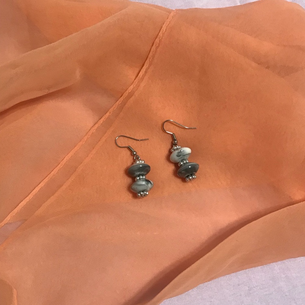 Gray and White Drop Earrings